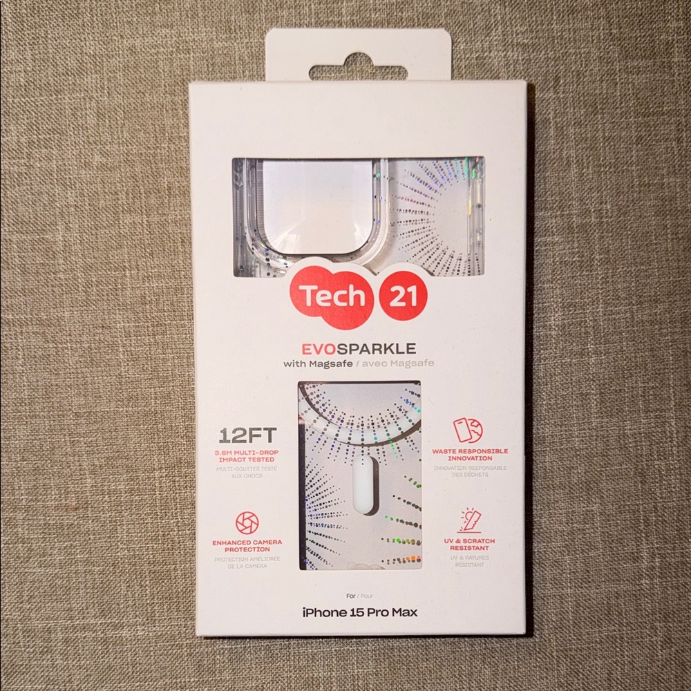 Tech21 EvoSparkle MagSafe Case for iPhone 15 Pro Max - Clear Sparkle